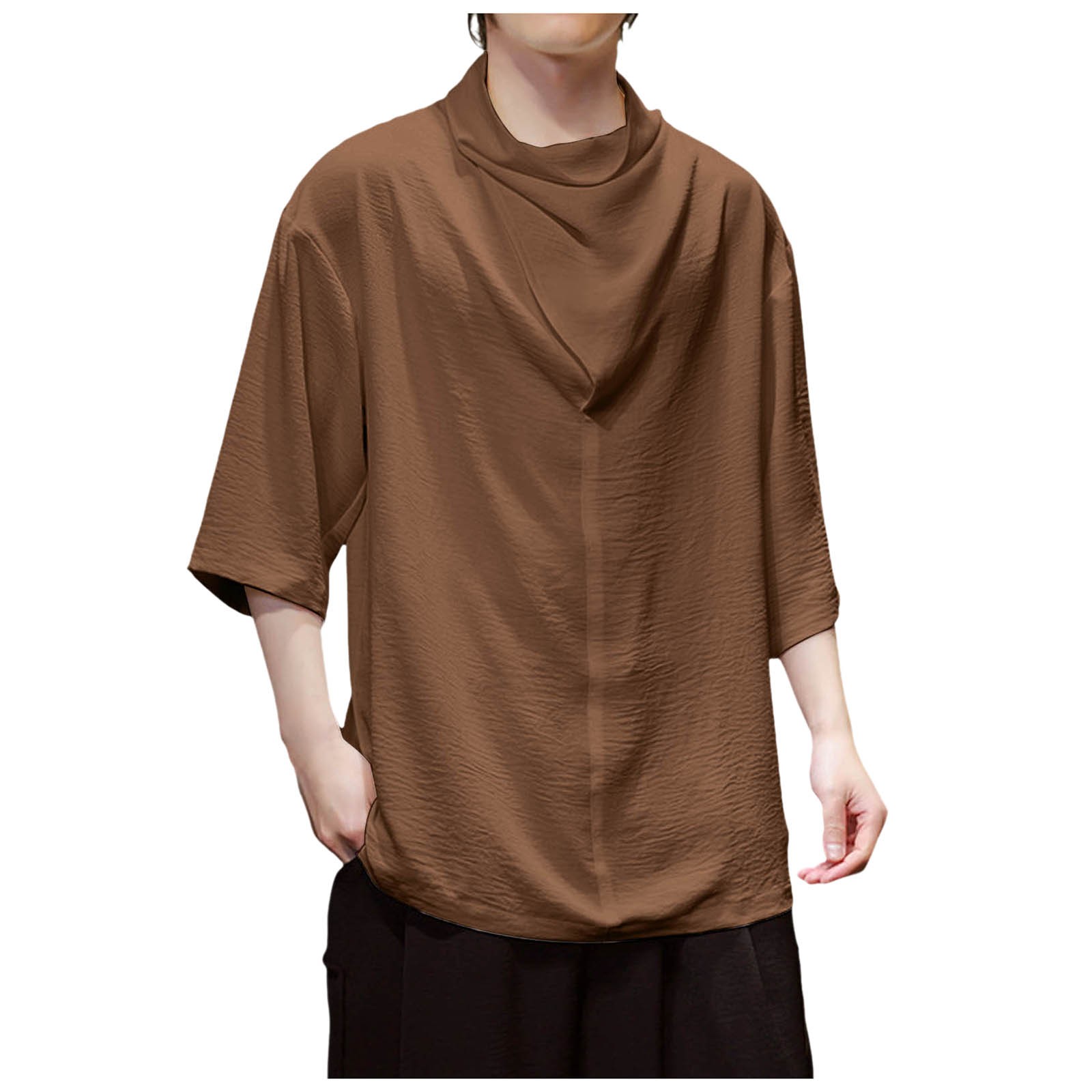 thumbnail image 5 of Camisa de manga corta irregular de seda helada para hombre - Diseño de pelo oscuro, mezcla de algodón, 5 of 8
